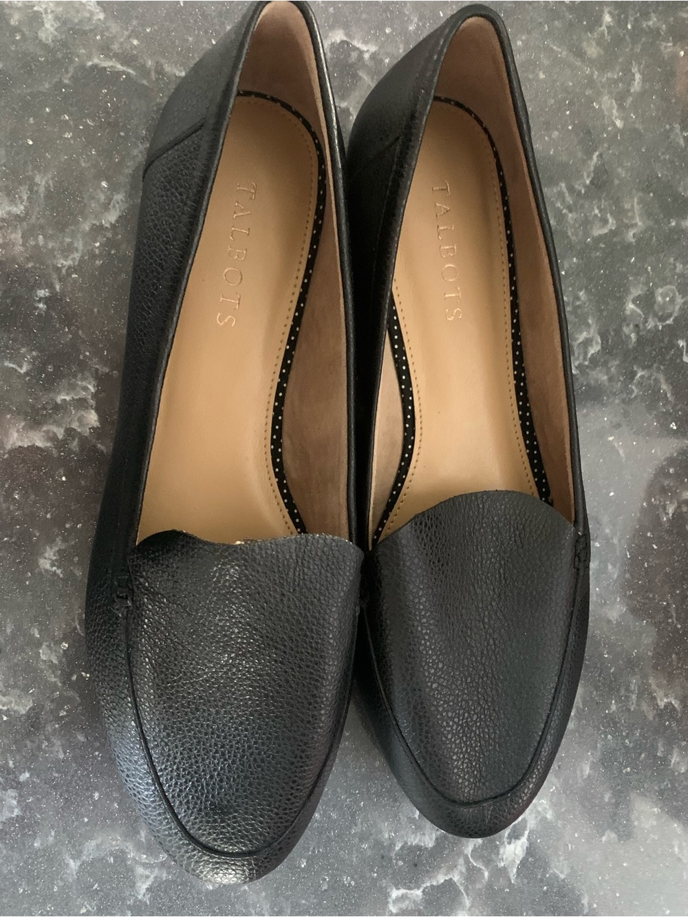 NEW: Talbots Black Pebbled Leather Slip-On Flats